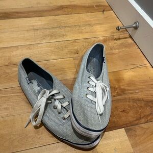 Keds Gray Striped Canvas Flats